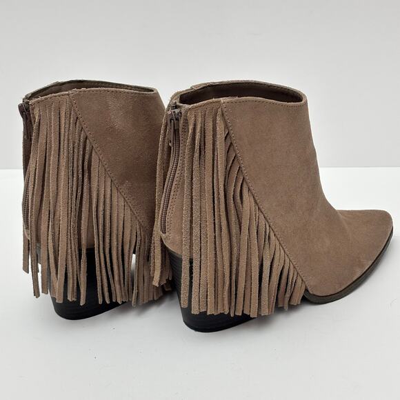 Candie's Taupe Suede Fringe Block Heeled Pointed Toe Ankle Boots Womens Size 7.5 - Picture 5 of 11